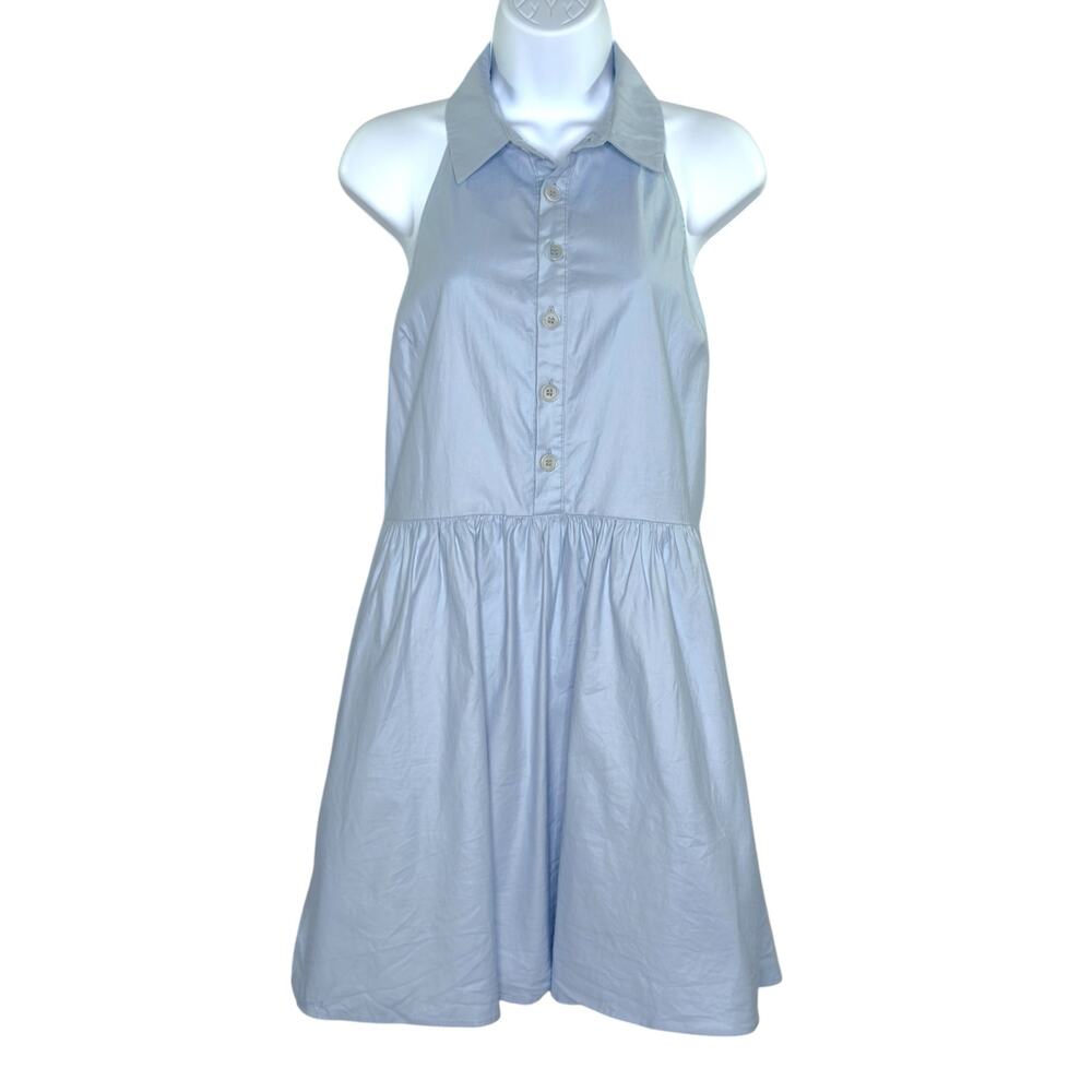 Reformation 10 Tabby Mini Dress Collared Blue Horizon Organic Cotton Open Back - Picture 2 of 11